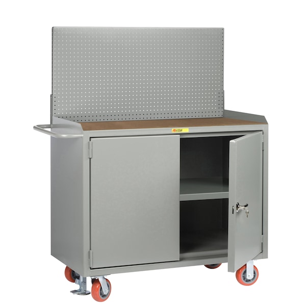 Mobile Bench Cabinets, 36"W, Center Shelf, 1/4" Hardboard, Pegboard